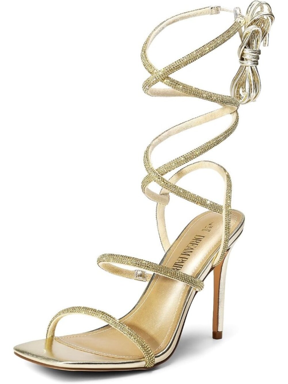 Women's Gold Strappy Stilettos Gladiator Sexy Square Toe Open Toe Pump Sandals